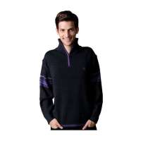 POLO VILLAE男士黑灰色拉链立领羊毛衫APCW42091(48)