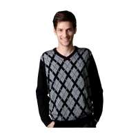 POLO VILLAE男士黑色V领百搭羊毛衫APCW57290(52)