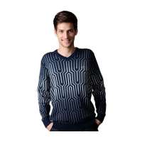 POLO VILLAE男士兰灰色V领百搭羊毛衫APCW45857(52)