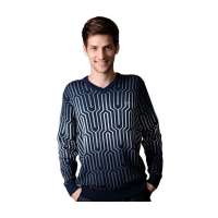 POLO VILLAE男士兰灰色V领百搭羊毛衫APCW45857(54)