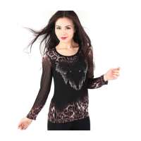 北极绒女式超薄豹纹休闲网纱上衣2002单色L(165/95)