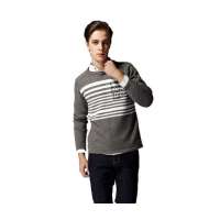 OLOMO欧莱诺时尚字母印花条纹毛衫深花灰(男XL)111710028452