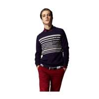 OLOMO欧莱诺时尚字母印花条纹毛衫深紫蓝(男M)111710025648