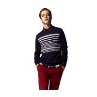 OLOMO欧莱诺时尚字母印花条纹毛衫深紫蓝(男S)111710025646