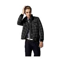 OLOMO欧莱诺学院派提花格子夹克大衣黑灰格(男M)111751018048