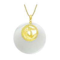 蓝色多瑙河千足金镶和田玉平安扣吊坠-凤舞霓裳