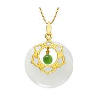 蓝色多瑙河千足金镶和田玉平安扣吊坠-小家碧玉