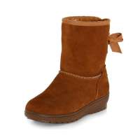 皮尔世绅翻毛皮绑带可爱雪地靴短靴坡跟冬靴女韩版88155驼色(37)