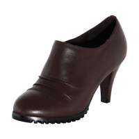 皮尔世绅全牛皮深口鞋褶皱圆头侧拉链单鞋710502驼色(39)