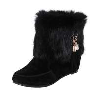 皮尔世绅兔毛流苏吊坠牛皮短靴靴子女靴子A91819黑色(35)