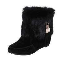 皮尔世绅兔毛流苏吊坠牛皮短靴靴子女靴子A91819黑色(37)