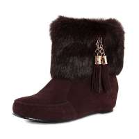 皮尔世绅兔毛流苏吊坠牛皮短靴靴子女靴子A91819棕色(35)