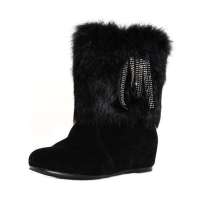 皮尔世绅兔毛磨砂皮水钻雪地靴短靴平跟冬靴A91801黑色(36)