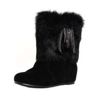 皮尔世绅兔毛磨砂皮水钻雪地靴短靴平跟冬靴A91801黑色(38)