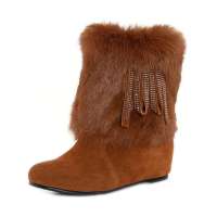 皮尔世绅兔毛磨砂皮水钻雪地靴短靴平跟冬靴A91801黄色(36)