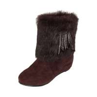 皮尔世绅兔毛磨砂皮水钻雪地靴短靴平跟冬靴A91801棕色(35)