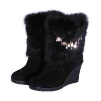 皮尔世绅兔毛磨砂皮雪地靴中筒雪地鞋女靴冬靴L1063黑色(36)
