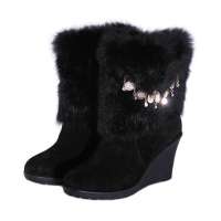 皮尔世绅兔毛磨砂皮雪地靴中筒雪地鞋女靴冬靴L1063黑色(39)