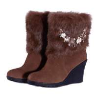 皮尔世绅兔毛磨砂皮雪地靴中筒雪地鞋女靴冬靴L1063黄色(35)