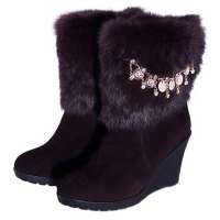 皮尔世绅兔毛磨砂皮雪地靴中筒雪地鞋女靴冬靴L1063棕色(36)