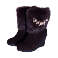 皮尔世绅兔毛磨砂皮雪地靴中筒雪地鞋女靴冬靴L1063棕色(37)