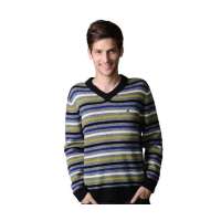 POLO VILLAE男士灰黄条V领百搭羊毛衫PFEPDAPCW46250(52)