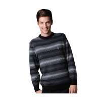 POLO VILLAE时尚休闲精品男士黑灰圆领条纹羊毛衫PFDPBAPCW427(48)
