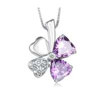 Lux-girl国际925银水晶吊坠-爱心四叶草(紫)