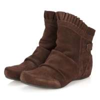 St.CHIC琪珂牛反毛皮坡跟糖果短靴A29D55507D(咖啡色240)