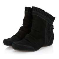 St.CHIC琪珂牛反毛皮坡跟糖果短靴A29D55509M(黑色225)