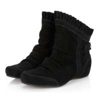 St.CHIC琪珂牛反毛皮坡跟糖果短靴A29D55509M(黑色245)