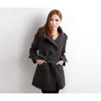 HSTYLE/韩都衣舍 韩国秋冬装新款收腰毛呢外套炭灰色HC1205FX(L)