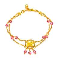 周生生 黄金(足金)玻璃珠Hello Kitty圆环双链手链 42969B