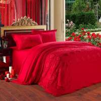 堂皇家纺/TEVEL 全棉斜纹绣花贡缎大红色喜庆床上用品爱溢心间四件套1.5米