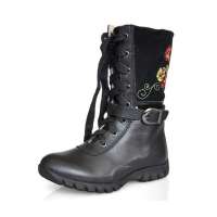 博宾尼冬季潮款绣花真皮女童马丁靴B90608(黑色)37码