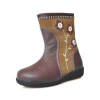 博宾尼可爱太阳花真皮公主靴保暖靴B90303(咖啡色)29码