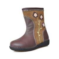 博宾尼可爱太阳花真皮公主靴保暖靴B90303(咖啡色)30码