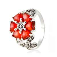 梦克拉S925纯银镶红宝石女戒-绽放