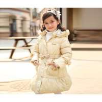 摩登小姐米色蝴蝶结修身羽绒服QW12120430160
