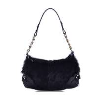 LEKENE奢华气质系列真皮兔毛皮草手提女包TM22067黑