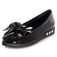 维杜拉Vedullar蝴蝶结复古头层牛皮真皮单鞋平底女鞋娃娃鞋A12819黑色(36)