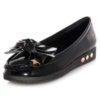 维杜拉Vedullar蝴蝶结复古头层牛皮真皮单鞋平底女鞋娃娃鞋A12819黑色(37)