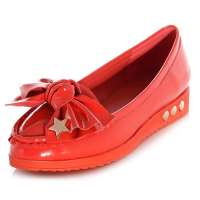 维杜拉Vedullar蝴蝶结复古头层牛皮真皮单鞋平底女鞋娃娃鞋A12819红色(39)