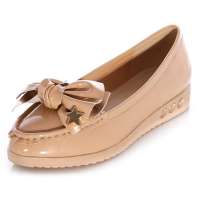 维杜拉Vedullar蝴蝶结复古头层牛皮真皮单鞋平底女鞋娃娃鞋A12819裸色(38)