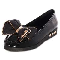 维杜拉Vedullar时尚韩版头层牛皮蝴蝶结平底单鞋真皮女鞋A12852黑色(37)