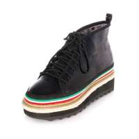 维杜拉Vedullar时尚厚底松糕鞋头层羊漆皮系带单鞋真皮女鞋1101-1黑色(38)