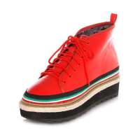 维杜拉Vedullar时尚厚底松糕鞋头层羊漆皮系带单鞋真皮女鞋1101-1红色(39)