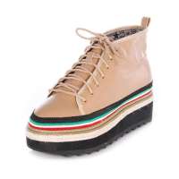 维杜拉Vedullar时尚厚底松糕鞋头层羊漆皮系带单鞋真皮女鞋1101-1驼色(37)