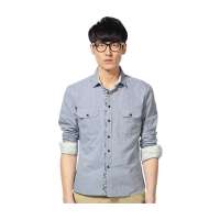 MR.ZERO零号男 时尚前襟花纹方领长袖衬衫AGA0012 0805 蓝色XXL