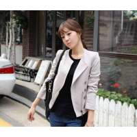 HSTYLE/韩都衣舍 韩国春装新款女韩版翻领修身短外套GW1765米色(M)